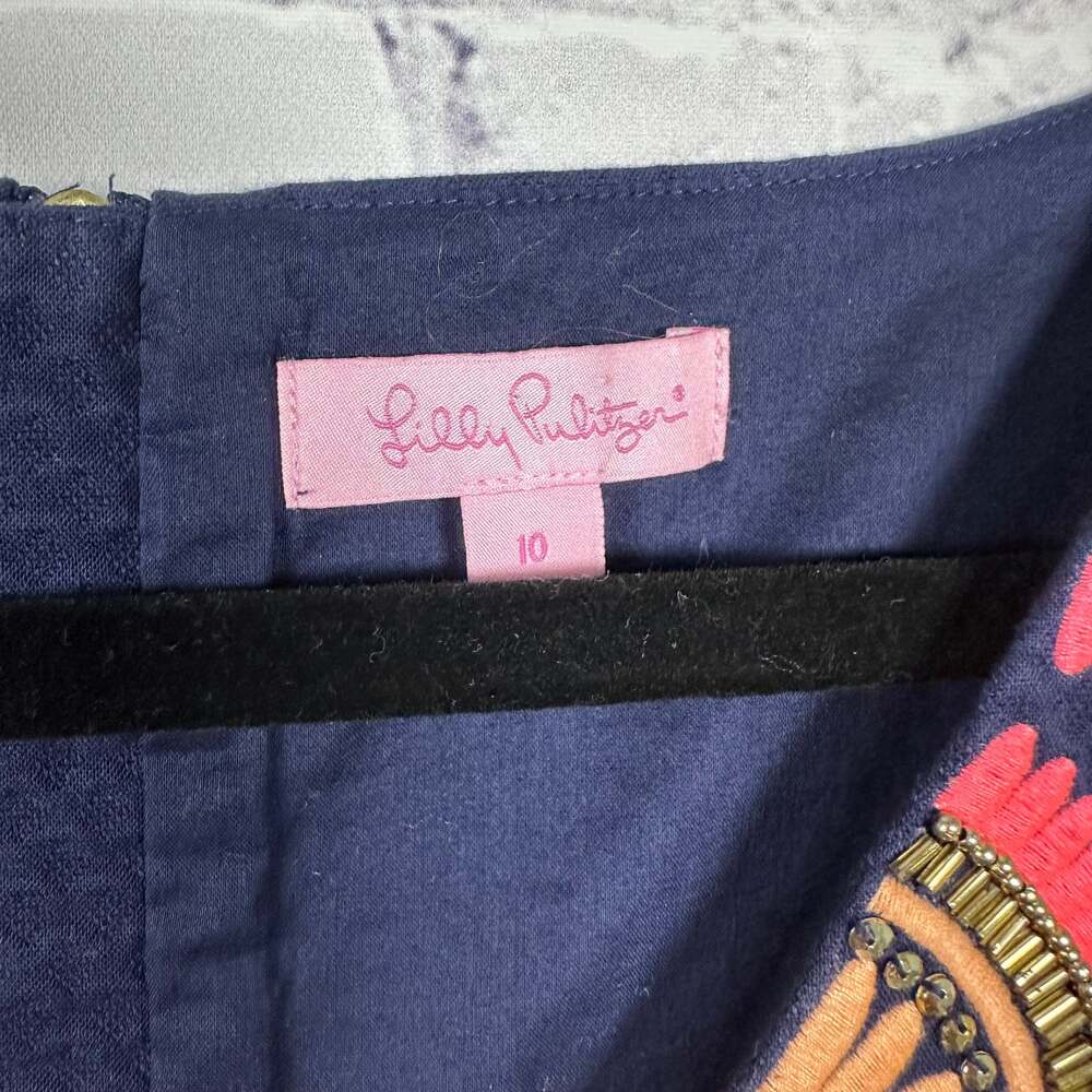 Lilly Pulitzer Suzette Shift Dress Navy Gold Embellished V-Neck Sleeveless Dress - Picture 5 of 7